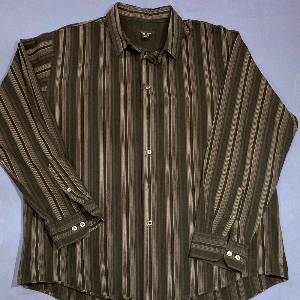 Van Heusen Men's Casual Black and Gray Striped Shirt XL 17-17.5”